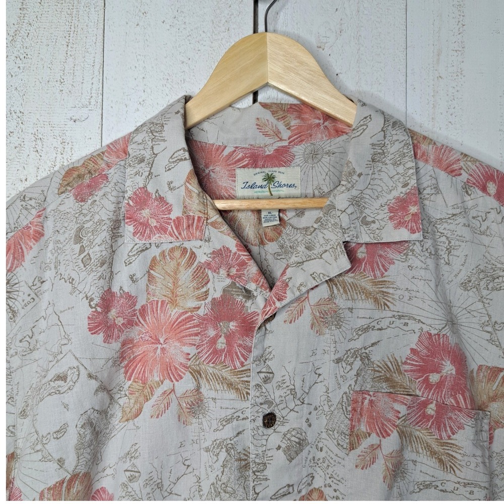 90's Miama Vice Retro Surf Linen Blend Men's XL Button Down Shirt Muted Hawaiian